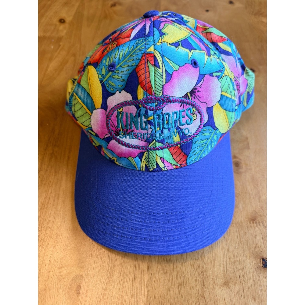 King Ropes Sheridan Wyoming Imperial Floral Tropical Hat Blue Vintage Cap USA